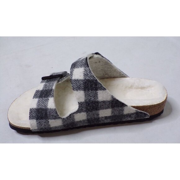 🆕BIRKENSTOCK Arizona Shearling Lined Wool Slide Sandals Black White Plaid 6-6.5 - Picture 11 of 12